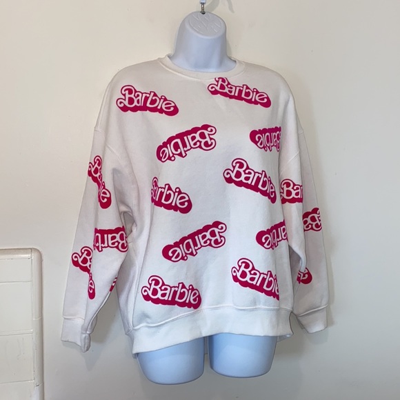 Zara Girls 13/14 Barbie White Crewneck Sweatshirt w/Hot Pink “Barbie” Logo - Picture 3 of 11
